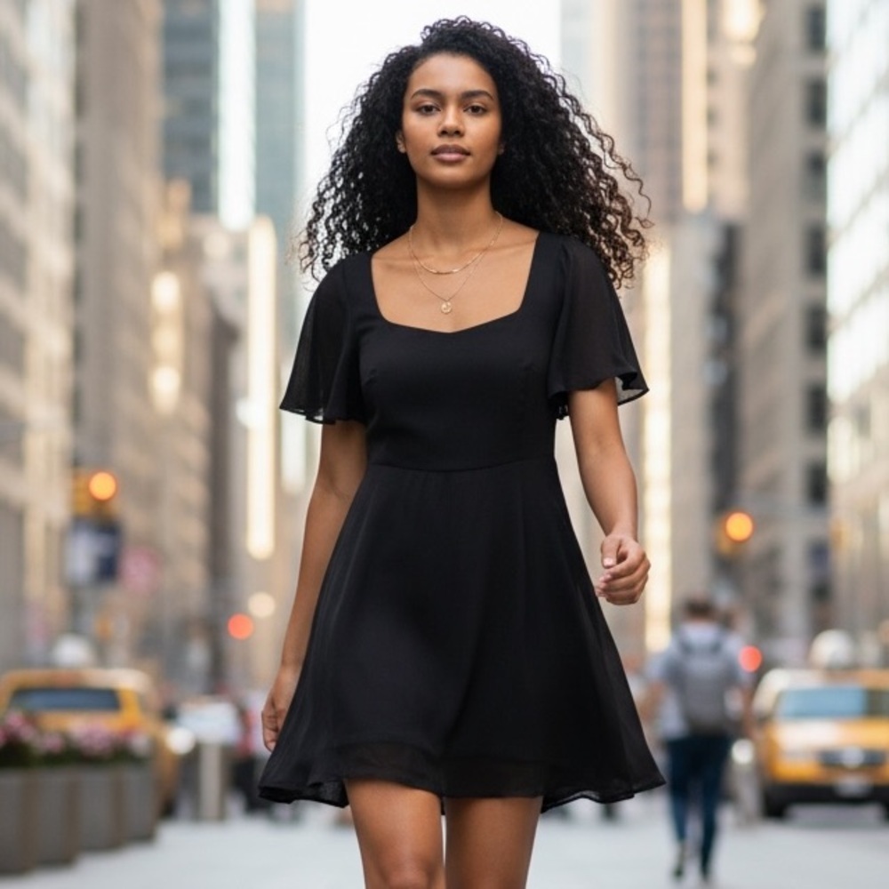 THEORY Black Dress with Butterfly Sleeves​